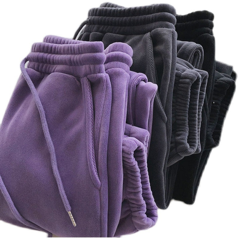 Sports Pants Female Fleece Lined Thick Loose Outerwear Casual Pants