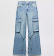 Women's Fashion Loose Strap Accessories Mid Waist Cargo Jeans