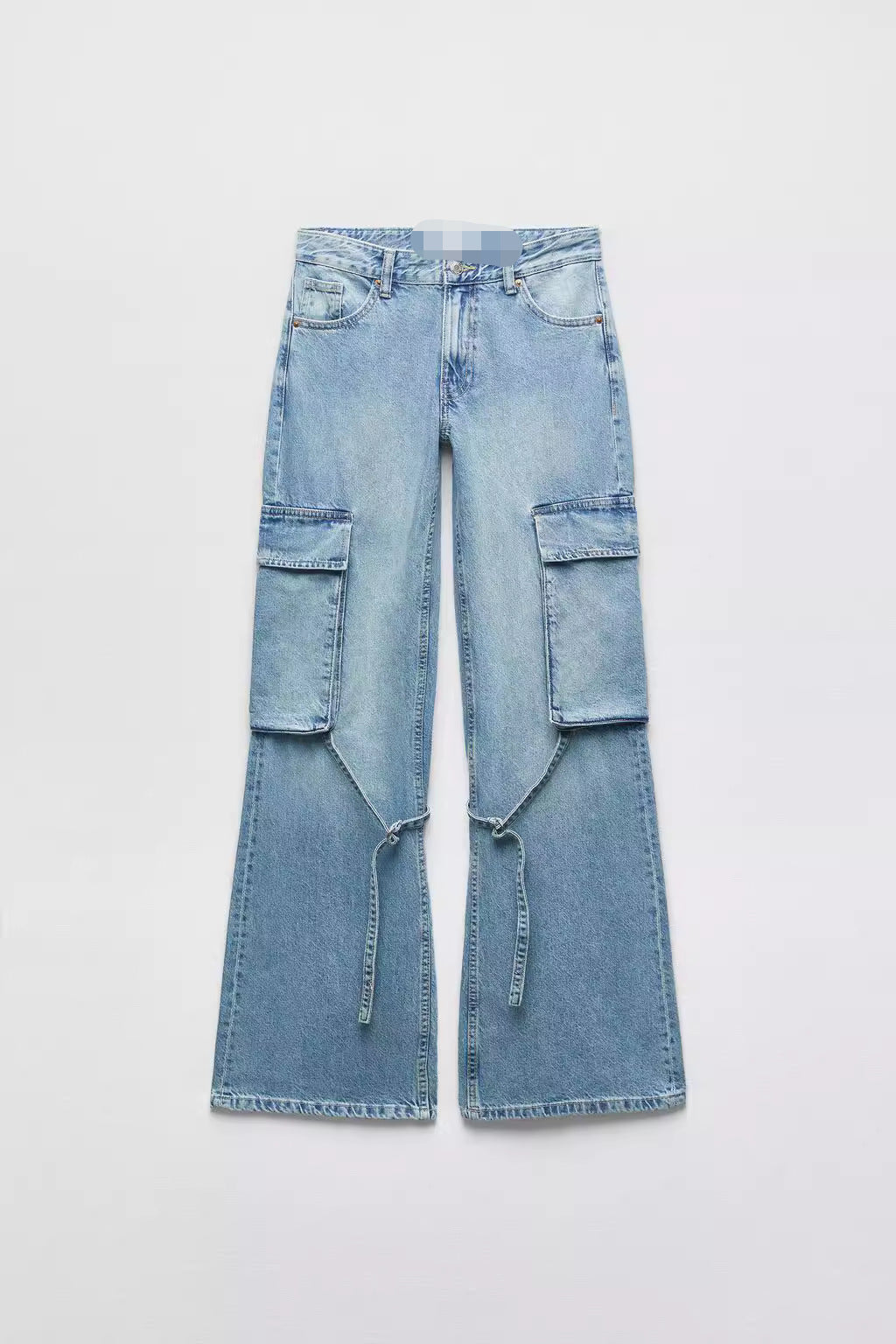 Women's Fashion Loose Strap Accessories Mid Waist Cargo Jeans