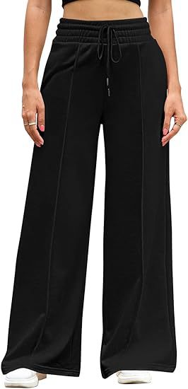 Women's Casual And Comfortable High Waist Drawstring Solid Color Sports Home Wide Leg Trousers