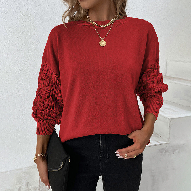 Drizzle solid color crewneck twist knitted shirt autumn and winter lantern sleeve sweater for women
