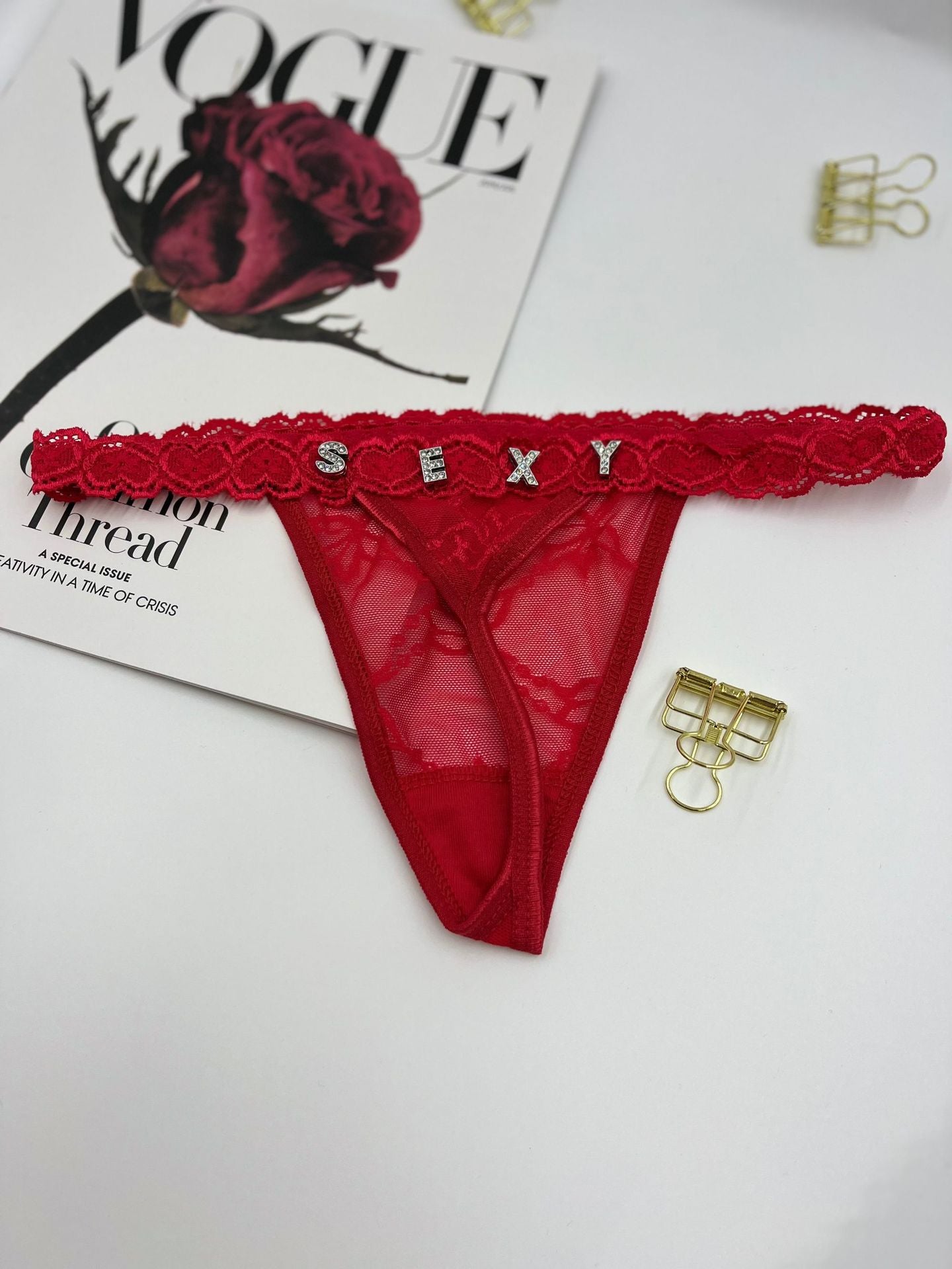 Women's T-back Letters Diamond Decorations Embroidery Love
