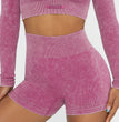 Stone Washed Rib Fitness Pants Women's Zipper Short Sleeve Bra