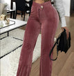 Fashion Gold Velvet Striped Casual Women's Pants