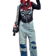Women's Straight Pants Ripped Slimming Stitching Jeans
