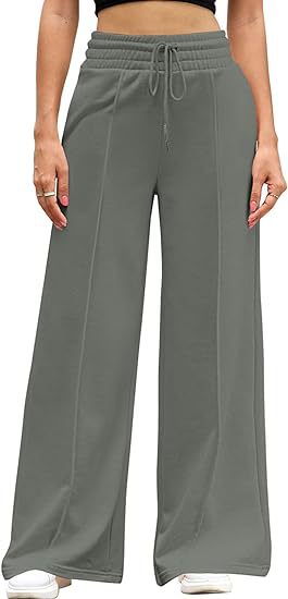 Women's Casual And Comfortable High Waist Drawstring Solid Color Sports Home Wide Leg Trousers