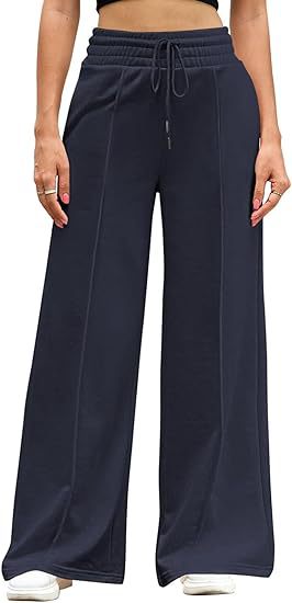 Women's Casual And Comfortable High Waist Drawstring Solid Color Sports Home Wide Leg Trousers