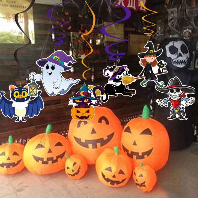 6 Piece Set Of Cartoon Ghost Bat Halloween PVC Spiral Pendant