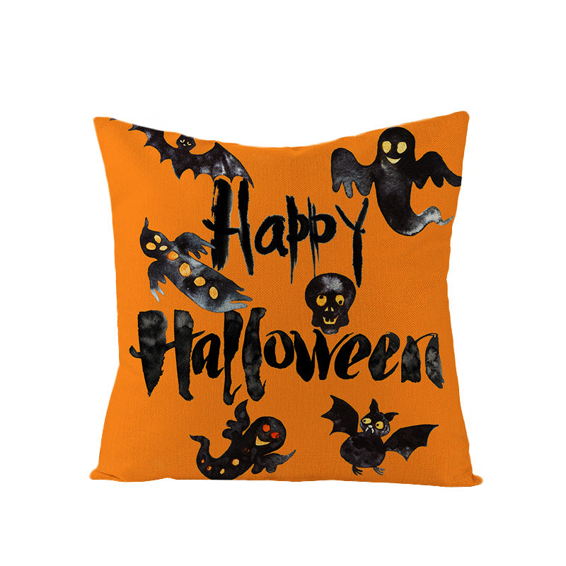 Home Halloween Pumpkin Linen Pillow Cover