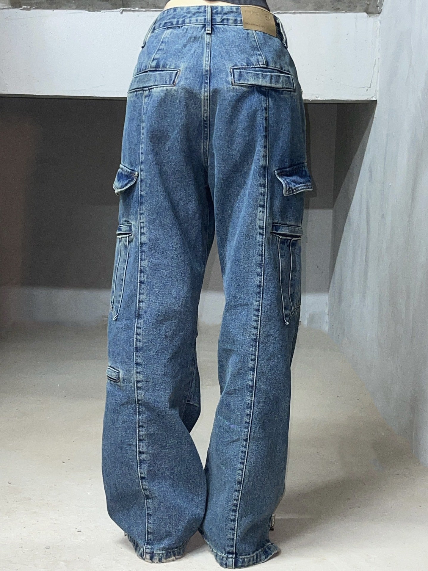 Cargo Pocket Straight-leg Denim Trousers