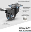 2" Heavy Duty Caster Wheels with 2 Brakes + Screws - up to 440Lbs - Set of 4 No Floor Marks Silent Castor for Furniture - Rubbered Trolley Wheels - Black Casters