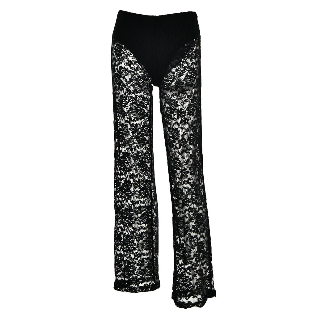 New All-match Lace High Waist Long Stitching Straight-leg Pants