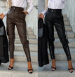 23 Years Fall Winter Fashion Slim PU Leather Waist Skinny Trousers With Pockets