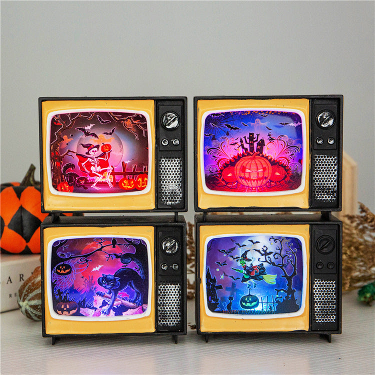 Horror House Led Lights Retro Tv Ornament Scary Haunted House Indoor Lantern Halloween Festival Bar Home Party Decoration
