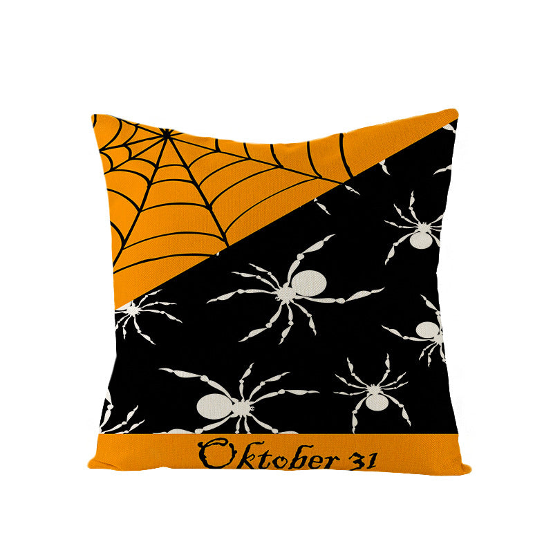 Home Halloween Pumpkin Linen Pillow Cover