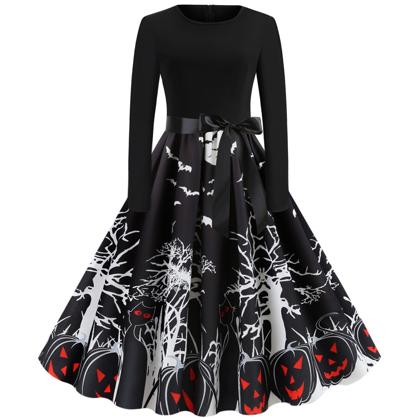 Halloween Retro Floral Print Swing Dress