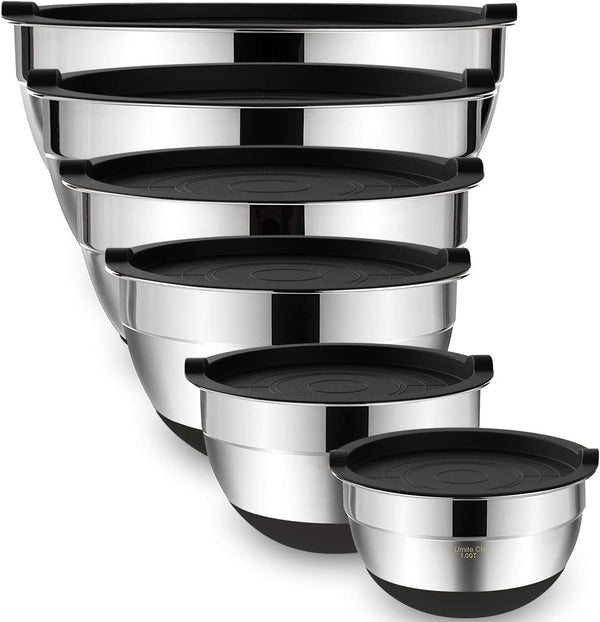 Stainless Steel Mixing Bowls with Lids, 6-Piece