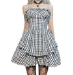 Summer Women's Clothing New Waist-tight Halloween Dark Plaid Sling Lace Puff Dress
