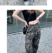 Camouflage Workwear Jeans Women's Straight Loose Retro Hip Hop Style High Waist Extra Long Wide Leg Pants