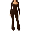 Women's Long Sleeve Belly And Waist Shaping Square Collar High Elastic Jumpsuit