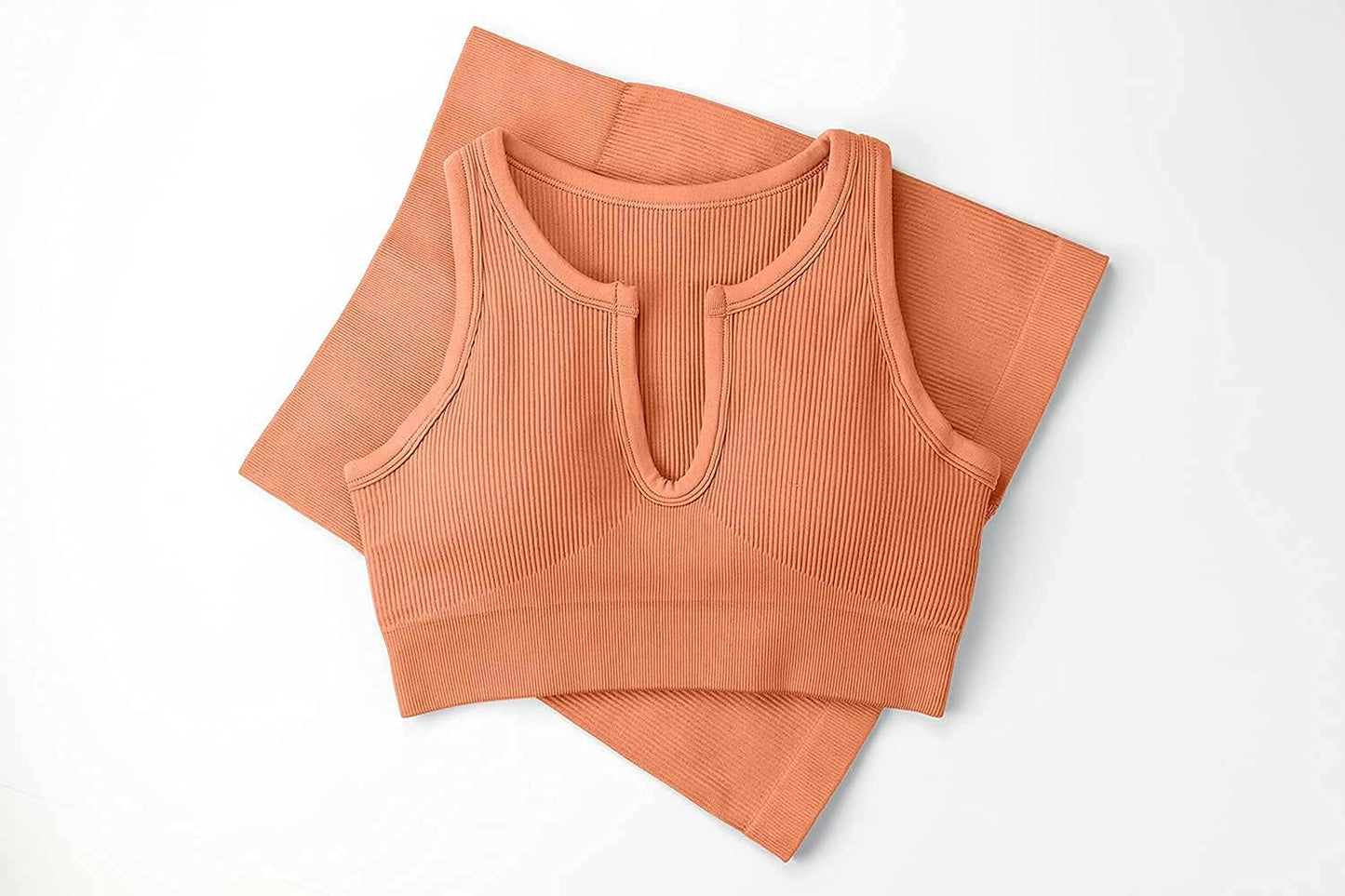FAFOFA Seamless Workout Sets Cropped Tank Tops for Women Ribbed 2 Piece Yoga Outfits Active Booty Shorts Light Orange S