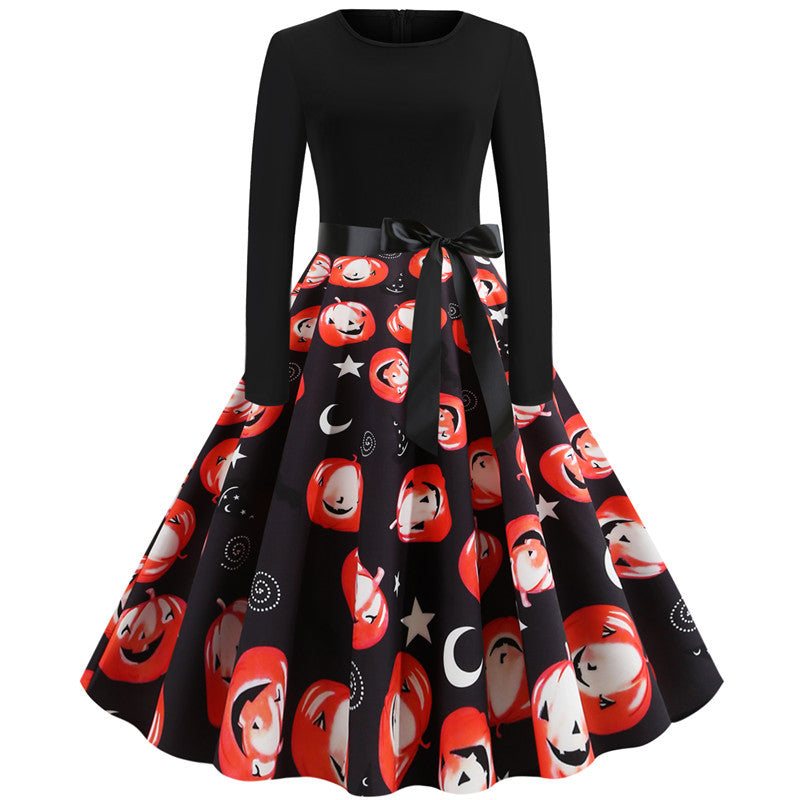 Halloween New Round Neck Elegant Party Print Dress
