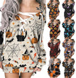 Halloween Lace-up V-neck Strapless Printed Dress For Women
