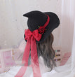 Lolita Halloween Retro Witch Hat Masquerade Rose Big Bow Wizard Hat Gothic Magical Girl Hat Cosplay Accessories Party Decor