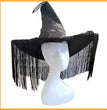 Purple Pleated Halloween Party Witch Adult Tassel Cover Face Mysterious Black Color & Pleats Curved Hat