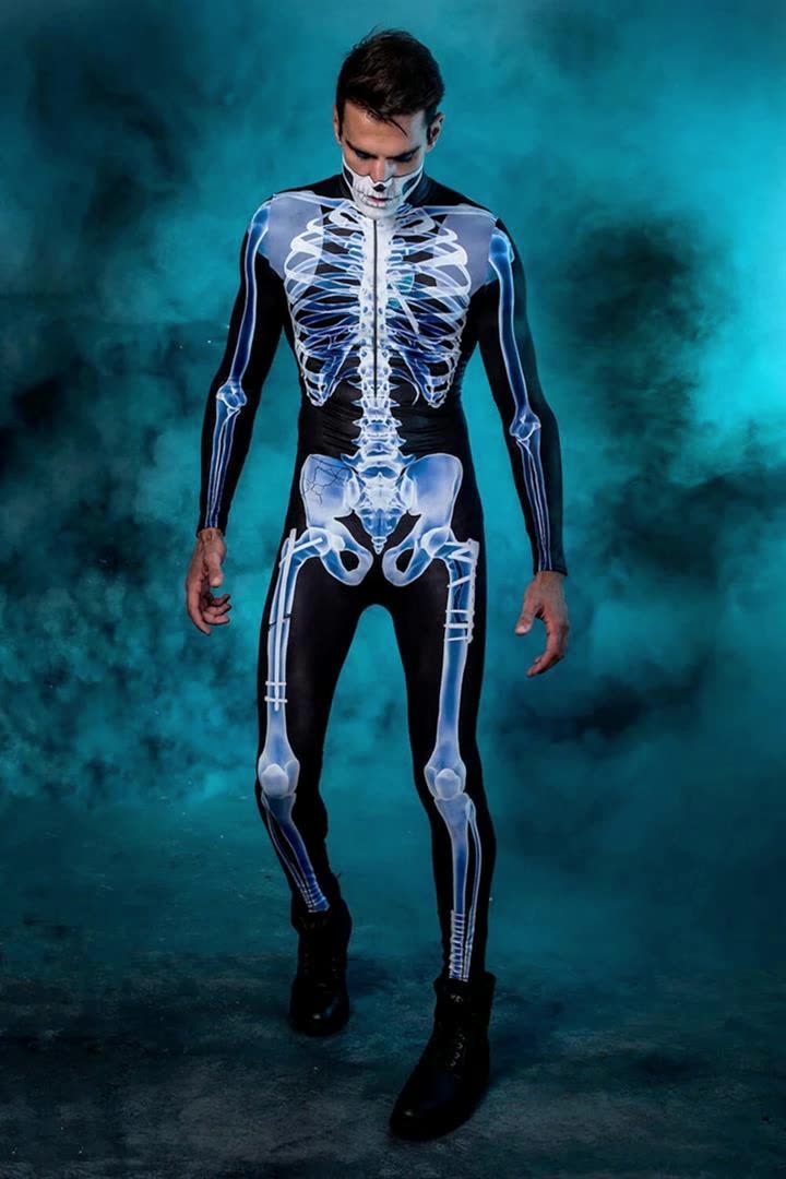 Men's Halloween 3d Horror Skull Frame Printing One-piece Evening Party
