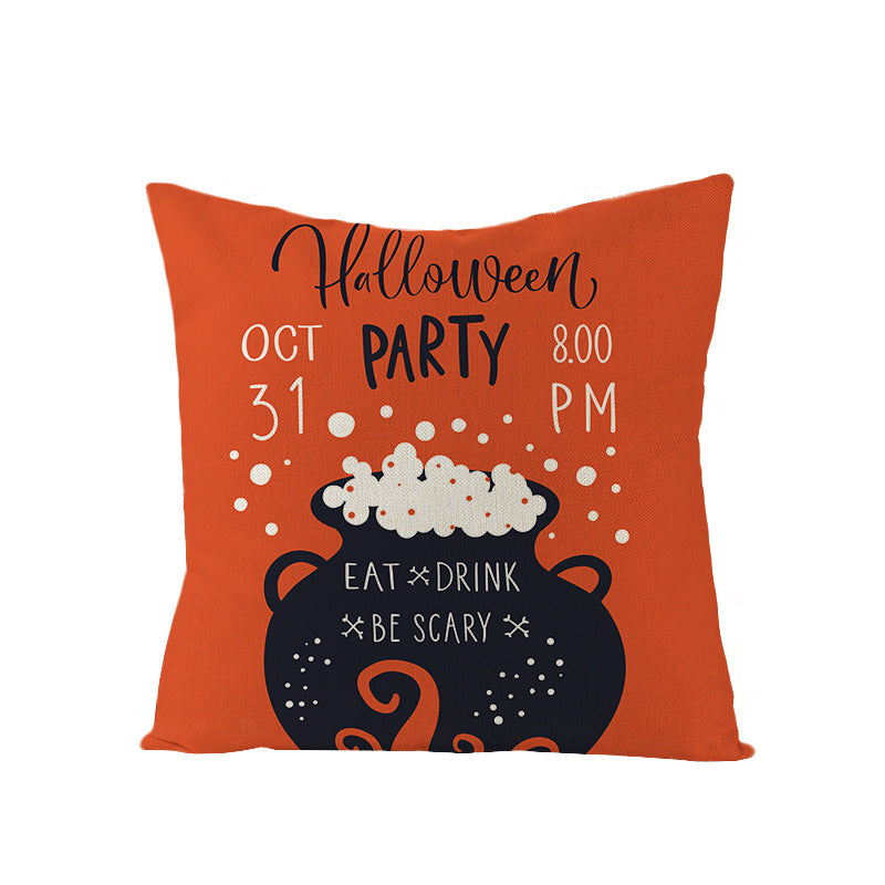 Home Halloween Pumpkin Linen Pillow Cover