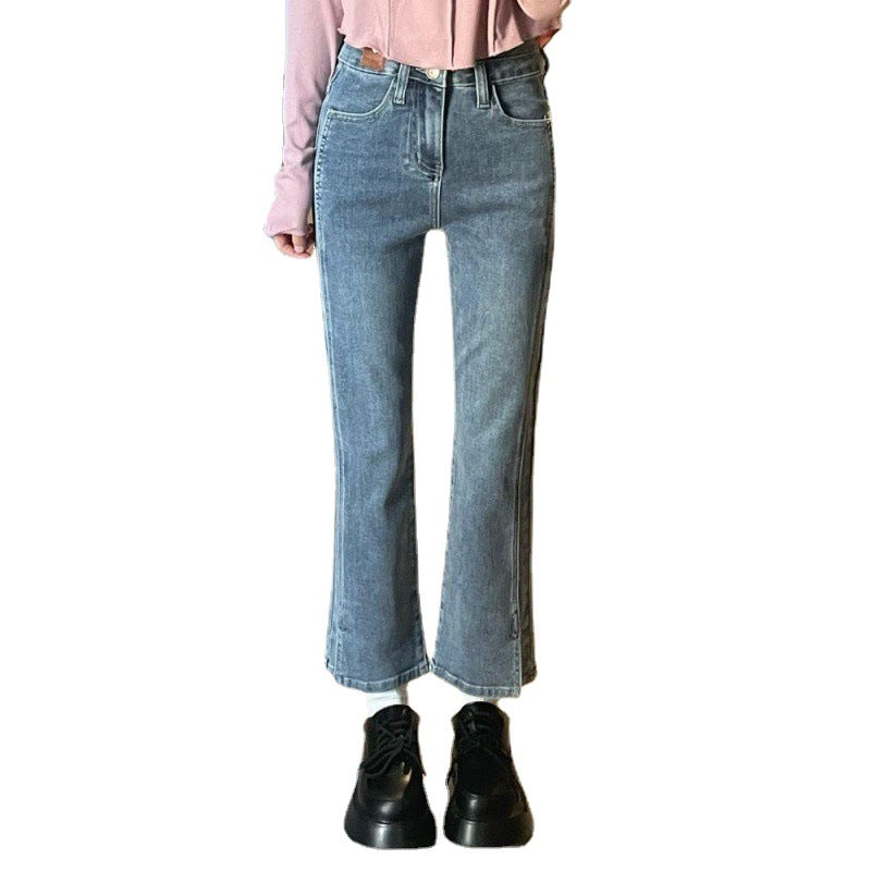 Women's High Waist Slit Skinny Jeans