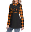 Fashion Halloween Women's Plaid Long Sleeve High Neck Slim Casual Tunic Top