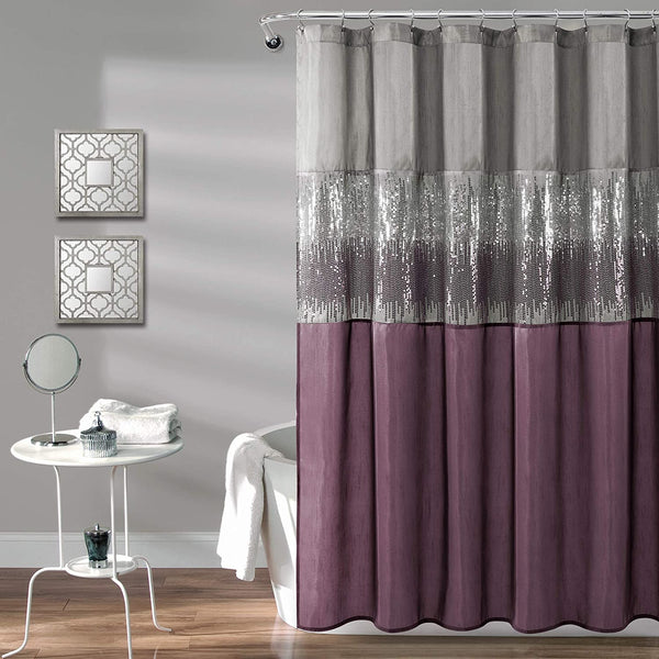 Night Sky Sequin Shower Curtain, Gray & Purple