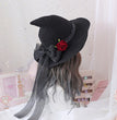 Lolita Halloween Retro Witch Hat Masquerade Rose Big Bow Wizard Hat Gothic Magical Girl Hat Cosplay Accessories Party Decor