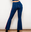 Shascullfites Melody Dark Blue Striped Flared Lift Jeggings Button Up Jeans Bum Lift Jeans High Waist Flare Jeans Women