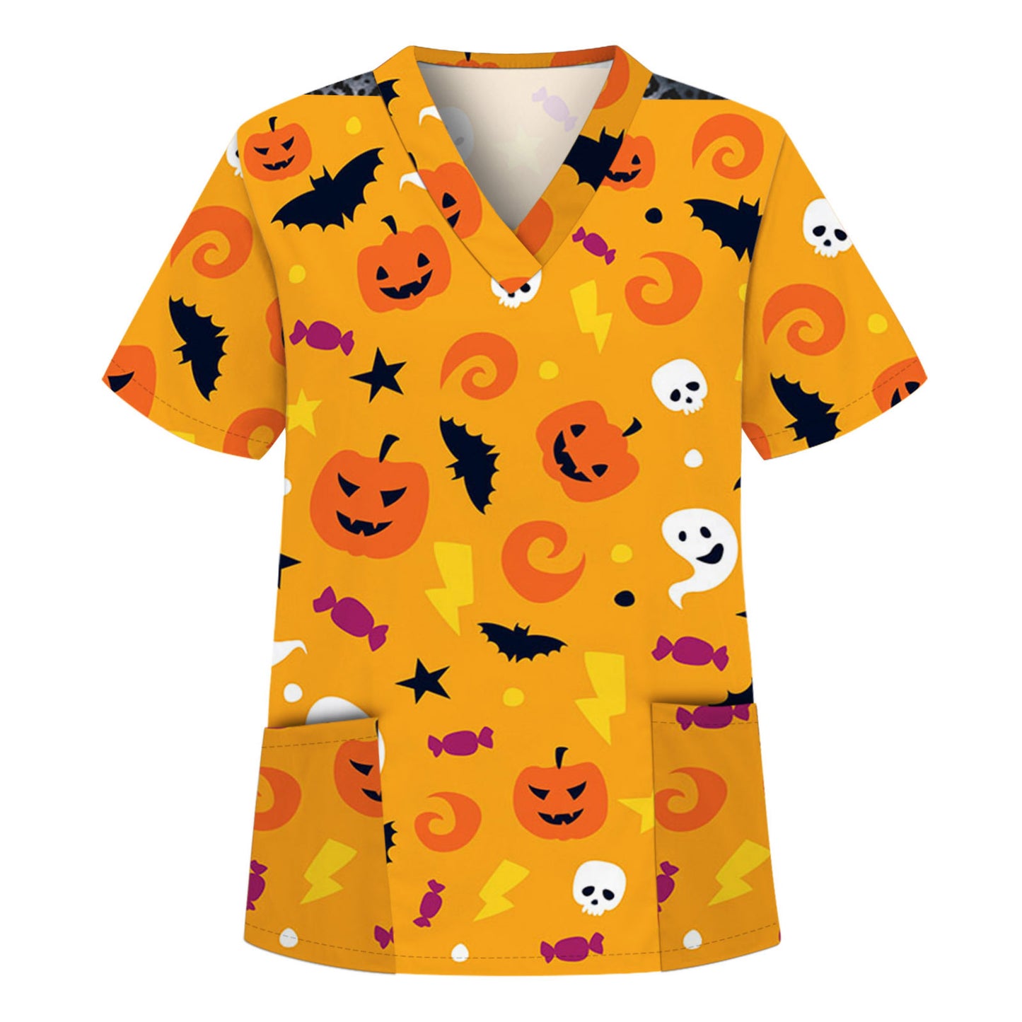 Digital Printed Halloween Short Sleeve Overalls Top