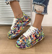 Halloween Cartoon Print Flats Fashion Graffiti Flats Shoes Platform Lace-up Round Toe Sports Shoes