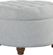 Home Decor | Button Tufted Woven round Storage Ottoman | Ottoman with Storage for Living Room & Bedroom (Light Blue)