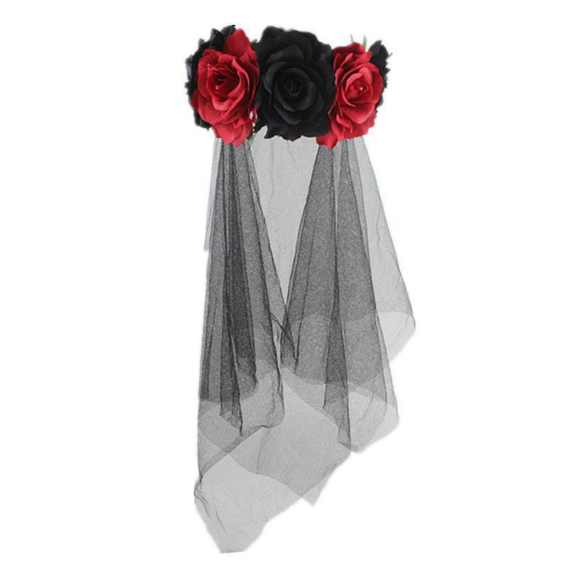 Halloween Headband Rose Flower Black Veil Witch