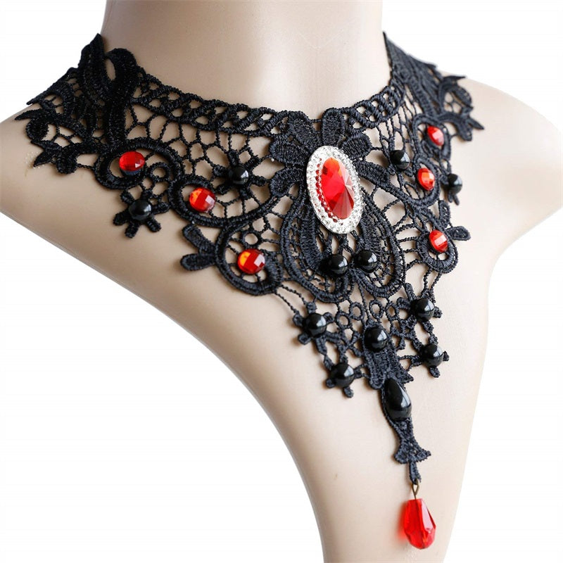 European And American Style Black Clavicle Chain Retro Lace Female V-neck Flower Halloween Series