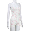Women's New Spaghetti-strap Floral Print One-piece Shorts For Women