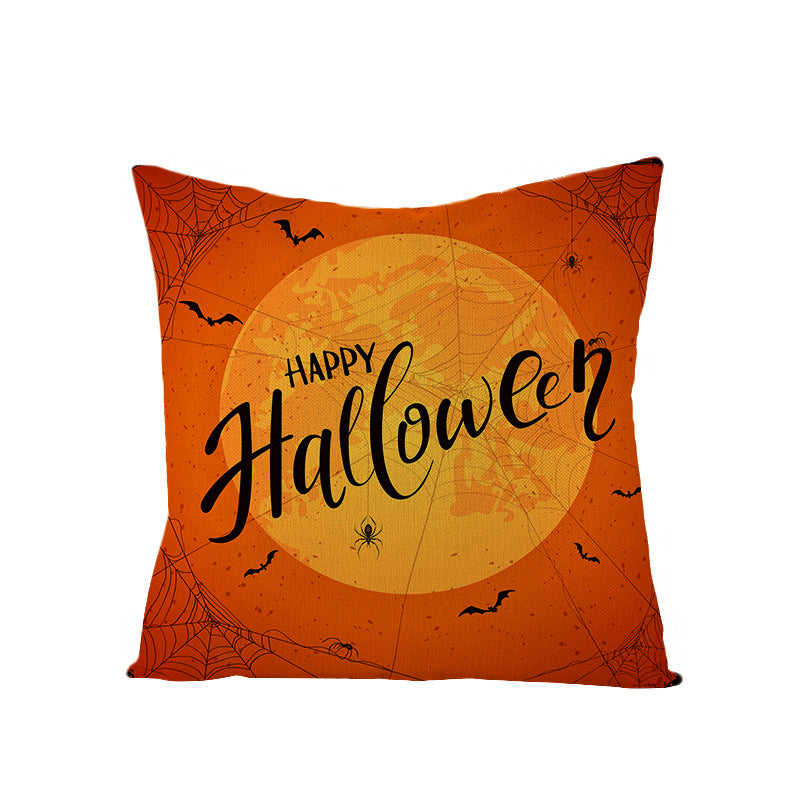 Home Halloween Pumpkin Linen Pillow Cover