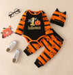 Halloween Pumpkin Print Long Sleeve Romper Set Of Three