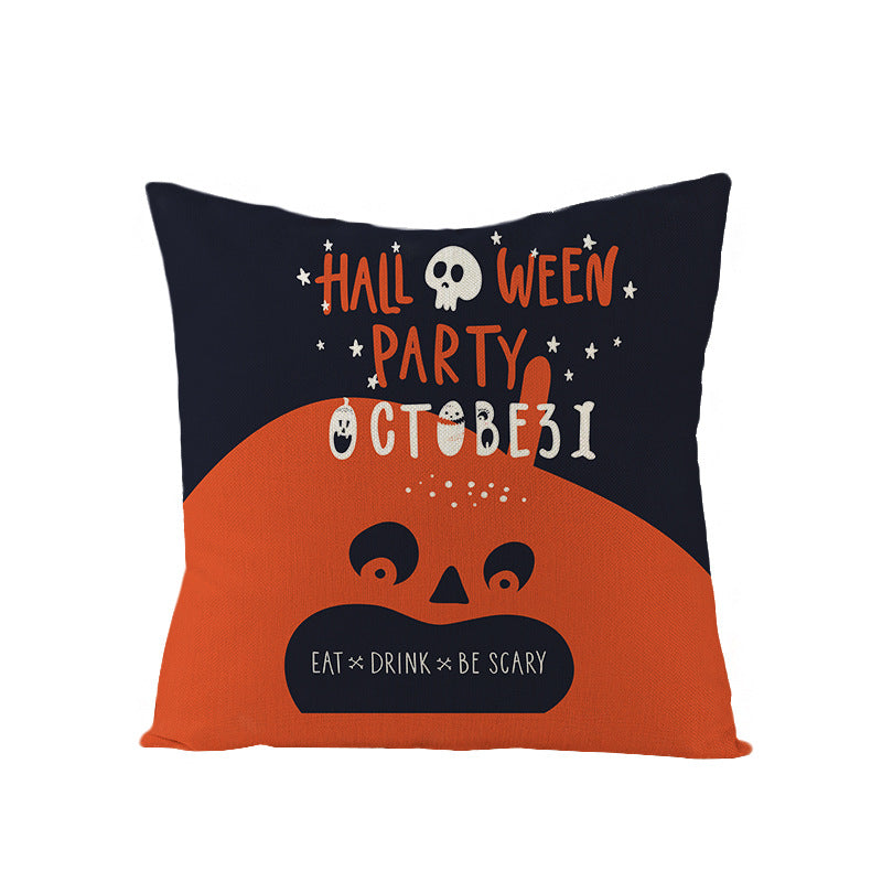 Home Halloween Pumpkin Linen Pillow Cover