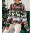 Women's Fashion Round Neck Loose Christmas Theme Jacquard Long Sleeve Sweater