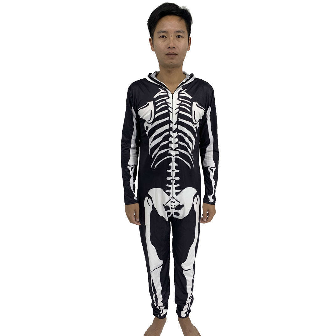 Halloween Carnival Skeleton Zipper Hooded One-piece