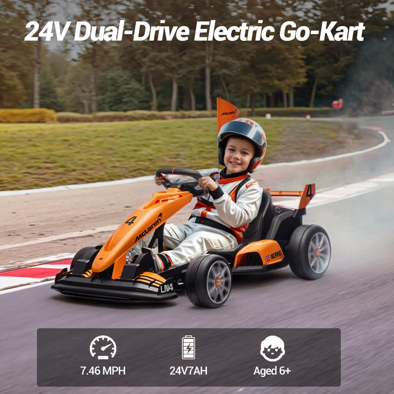 First Ride on 24V/36V Kids Electric Drift Go Kart 7.5MPH Ride on Race Car with Adjustable Seat Dual 200W Motors Fast Fun Toy for Boys - Trike, Black Friday & Cyber Monday, Christmas Gift for Kids