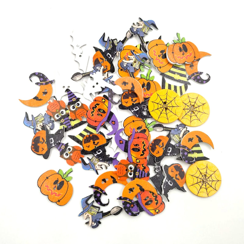 DIY White Background Painted Halloween Wood Chip Decoration Halloween Party Accessories