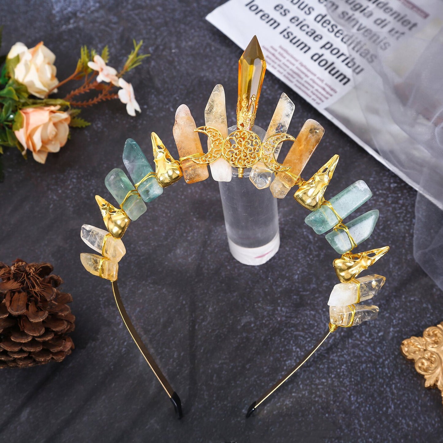 Natural Crystal Halloween Crown Hair Clasp